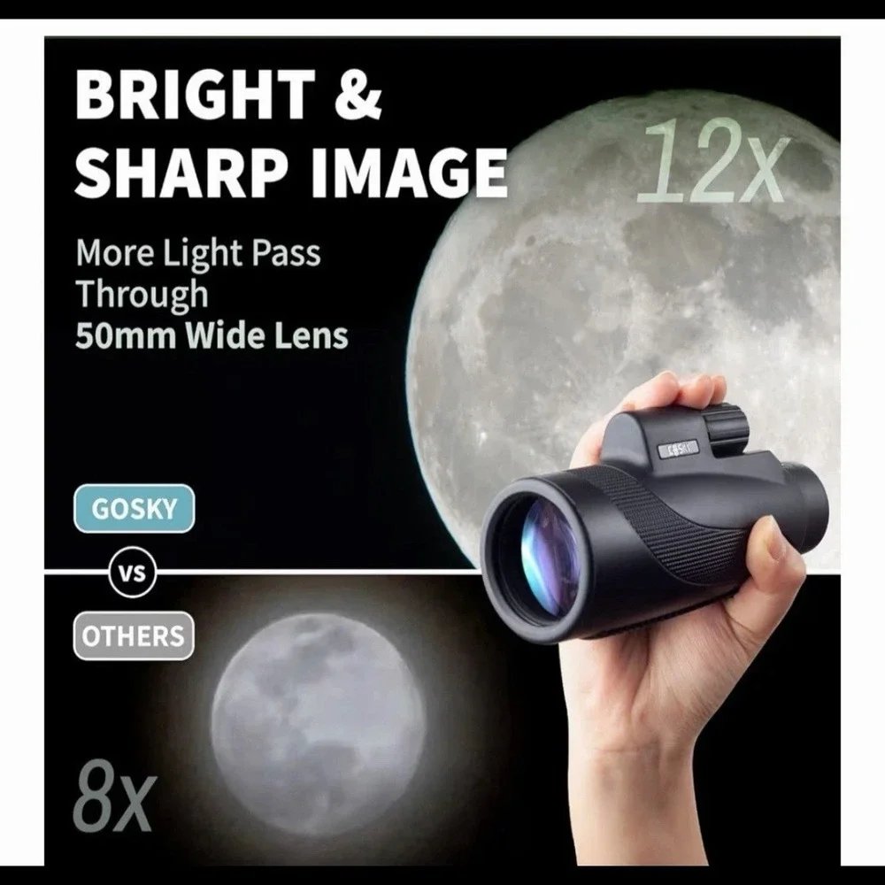 Gosky Titan 12X50 Monocular Telescope with Smartphone Holder - Waterproof Black